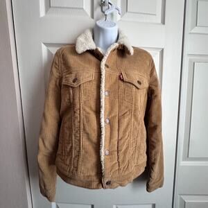 Levis Corduroy Sherpa Borg Trucker Jacket Snap Front Camel Tan Women's Small